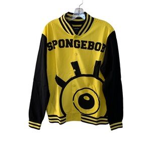 SpongeBob SquarePants Adult Varsity Jacket Size XL Yellow Black Nickelodeon NEW